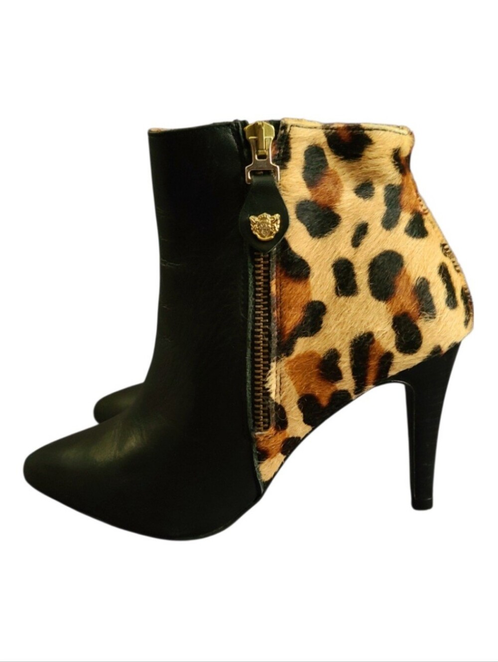 Pedro Miralles Leather Cheetah Haircalf Animal Print Stiletto Ankle Booties 6.5